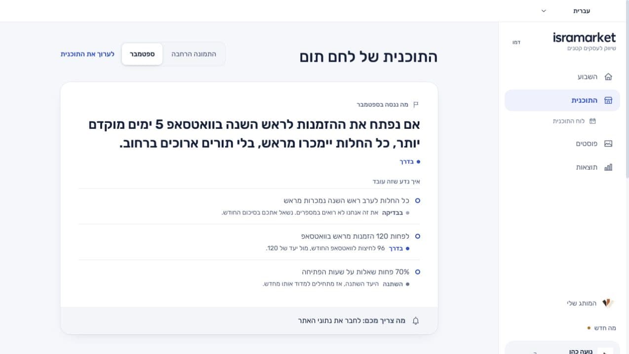 תוכנית לדוגמה במערכת, שנבנית מהיכרות עם העסק